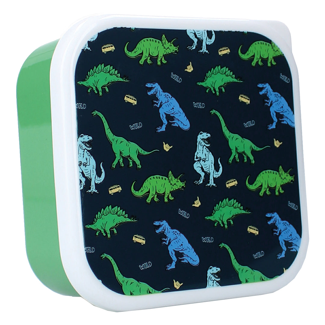 Prêt Snackbox Brotdose 3-in-1 – Dino Design, stapelbare Behälter für Kinder