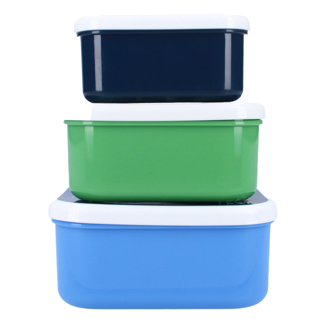 Prêt Snackbox Brotdose 3-in-1 – Dino Design, stapelbare Behälter für Kinder