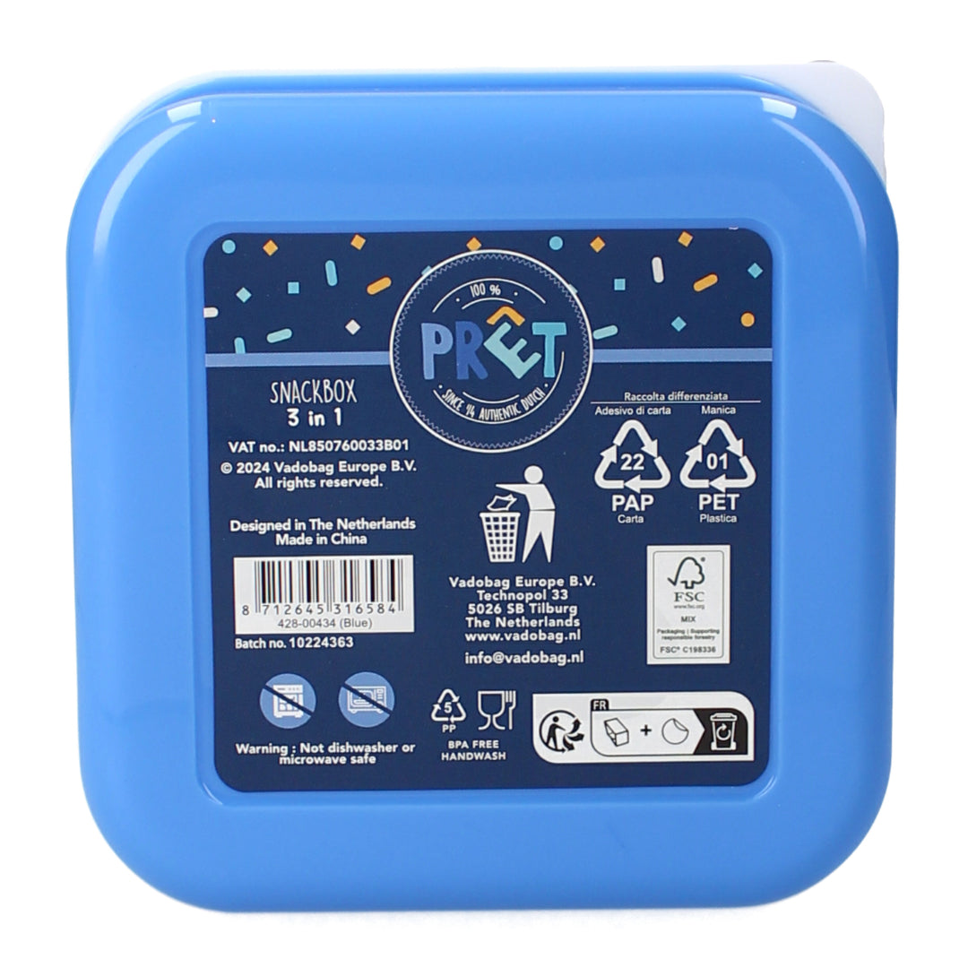 Prêt Snackbox Brotdose 3-in-1 – Dino Design, stapelbare Behälter für Kinder
