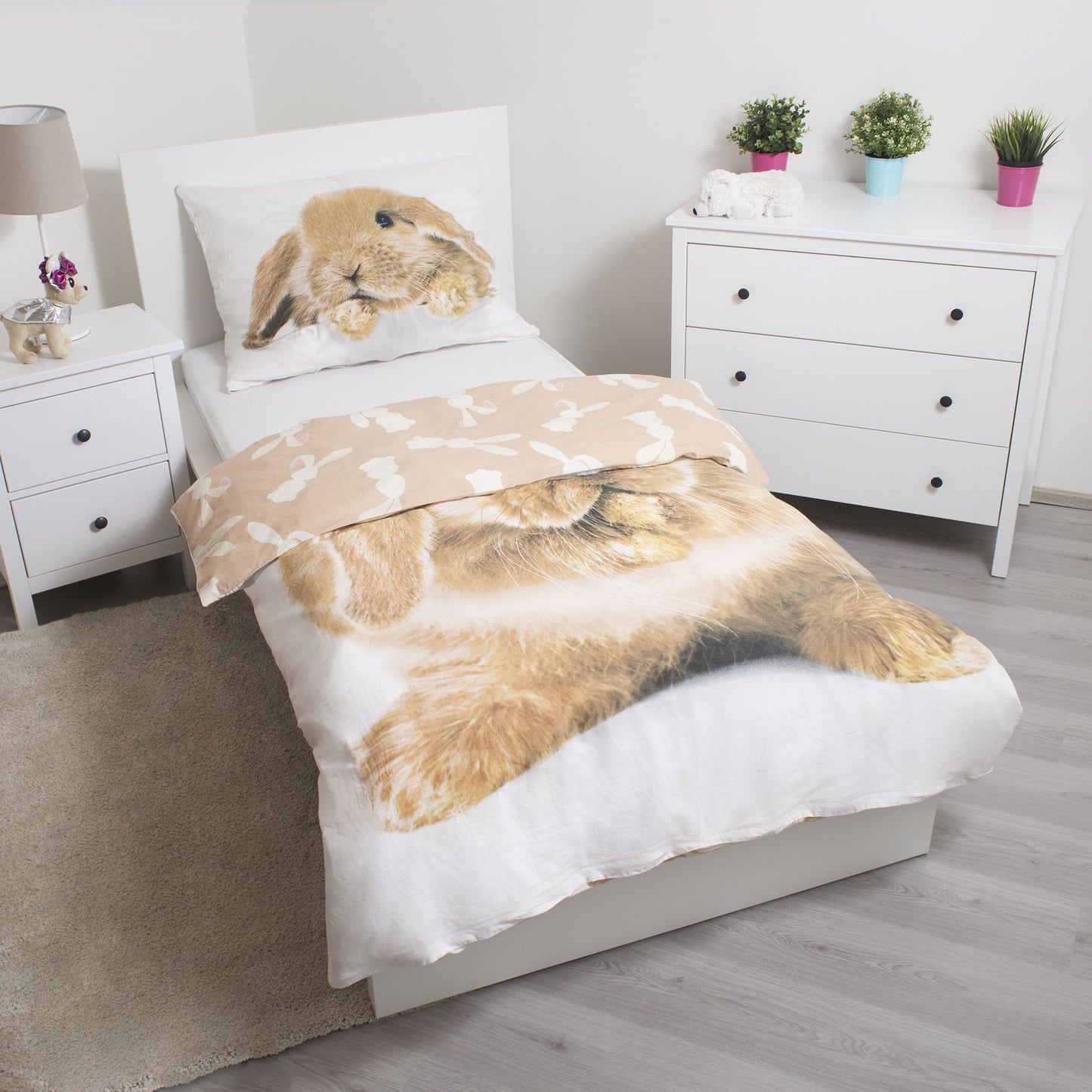 Bunny Brown Baumwolle Bettwäsche – Bettbezug 140x200 cm & Kissenbezug 70x90 cm