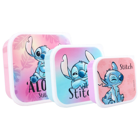 Disney Stitch Brotdose Snackbox 3-in-1 Set mit stapelbaren Behältern