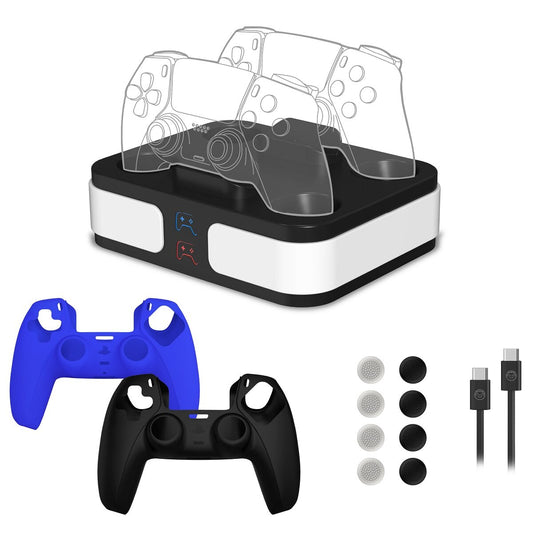 Qware Gaming Set – Fast-Charger, Thumb Grips & Silikonhüllen kompatibel mit PlayStation 5