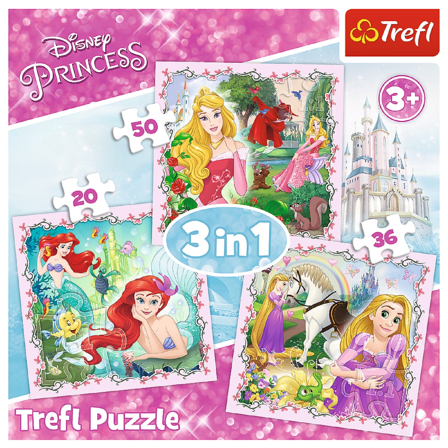 Disney Princess Kinderpuzzle 3-in-1 Puzzle mit je 36, 20 und 50 Teilen für Kinder