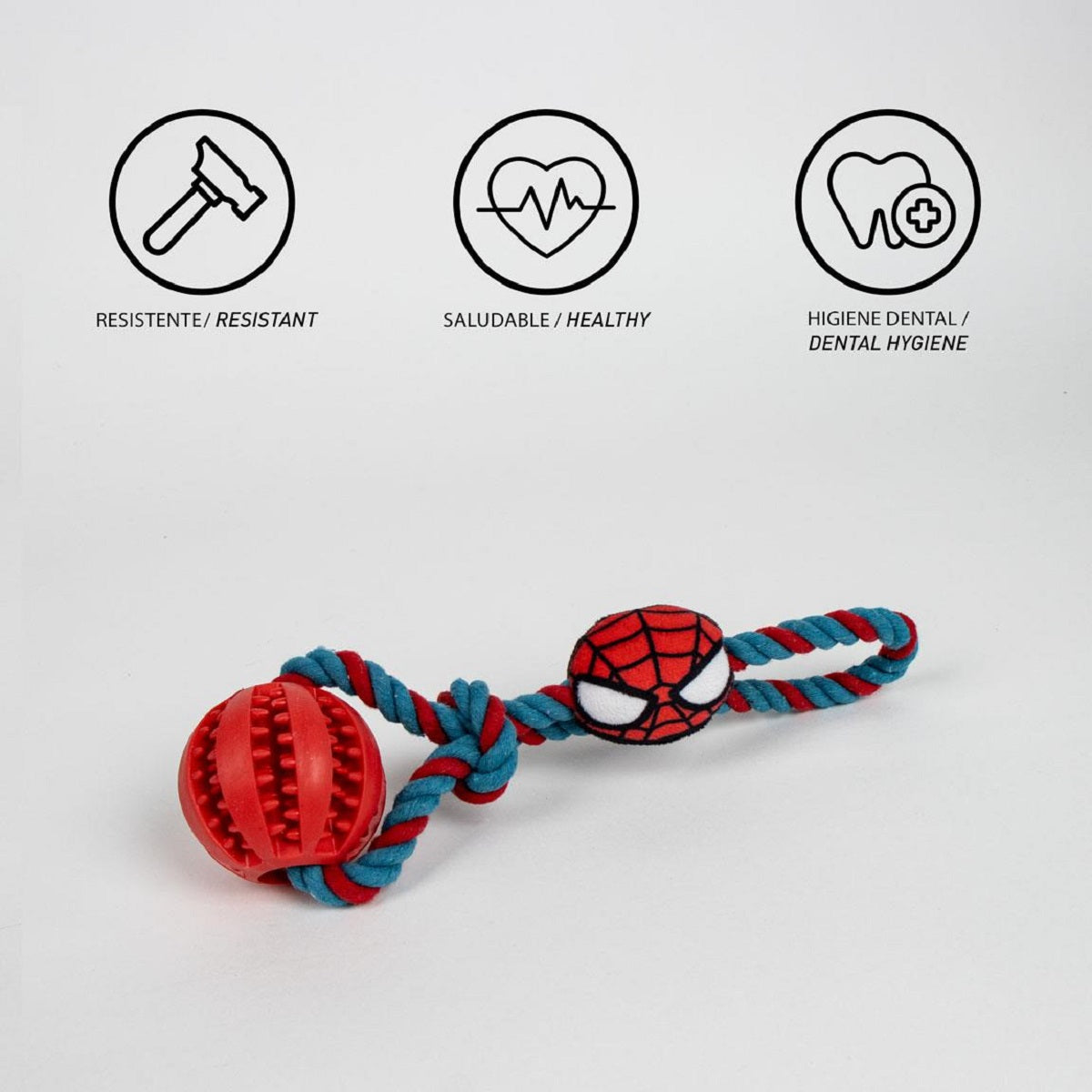 Spiderman Hundespielzeug – Ball mit Seil für Zieh- & Wurfspiele