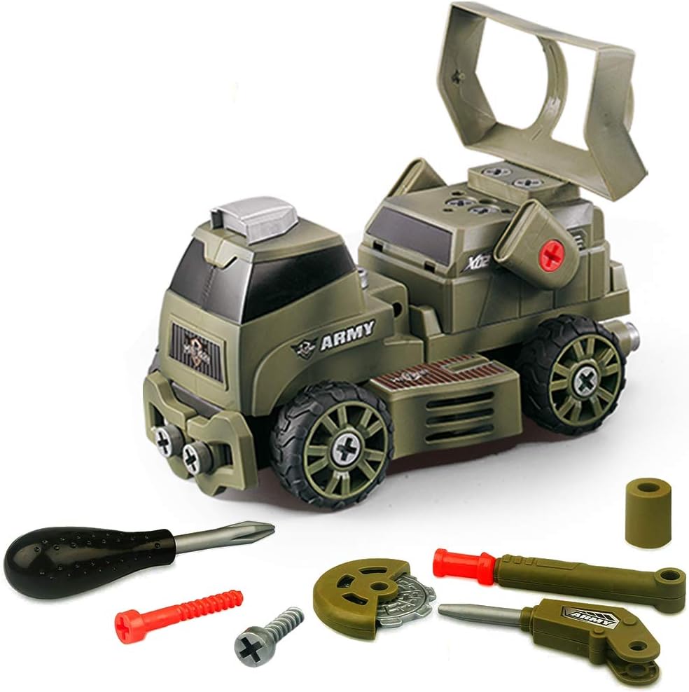 10-in-1 75 teiliges Zerlegbare Spezialkräft Militärische Fahrzeuge mit Reibungsantrieb DIY Montage Spielset mit Aufbewahrungsbox und manuellem Schraubendreher inklusive
