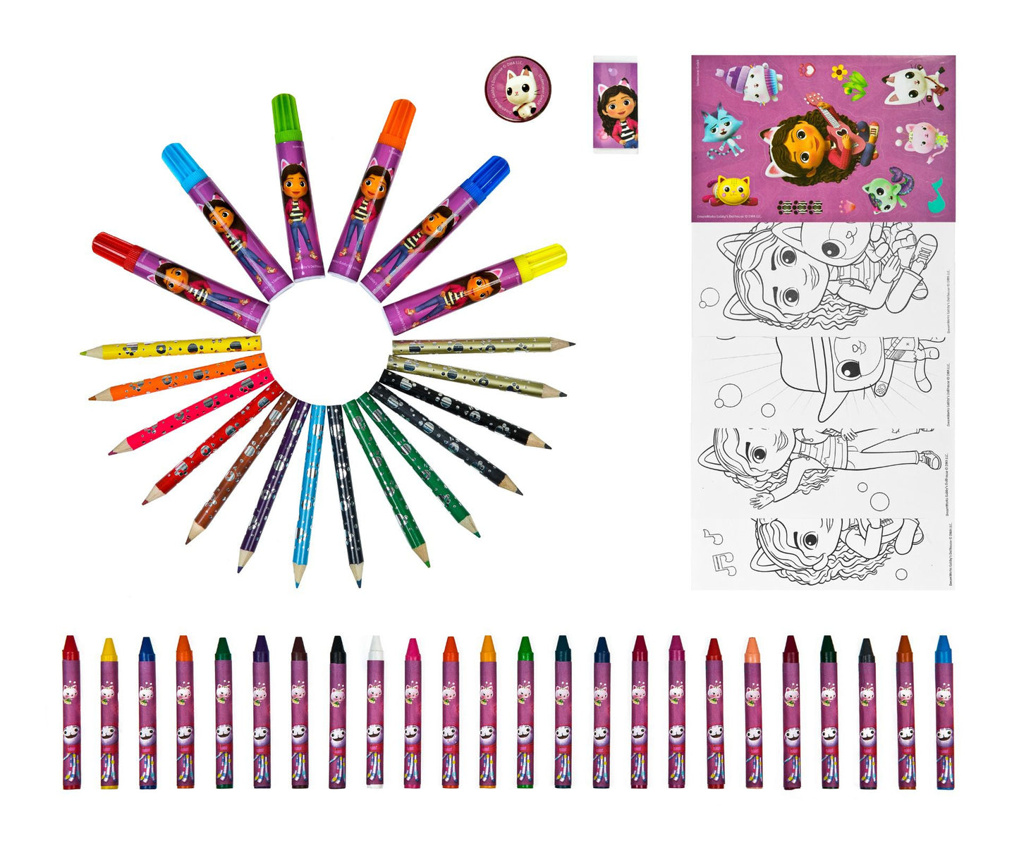 Gabby's Dollhouse Kreativset Mal- und Bastelset 12 Stifte, 12 Wachsmaler, Farben & Pinsel
