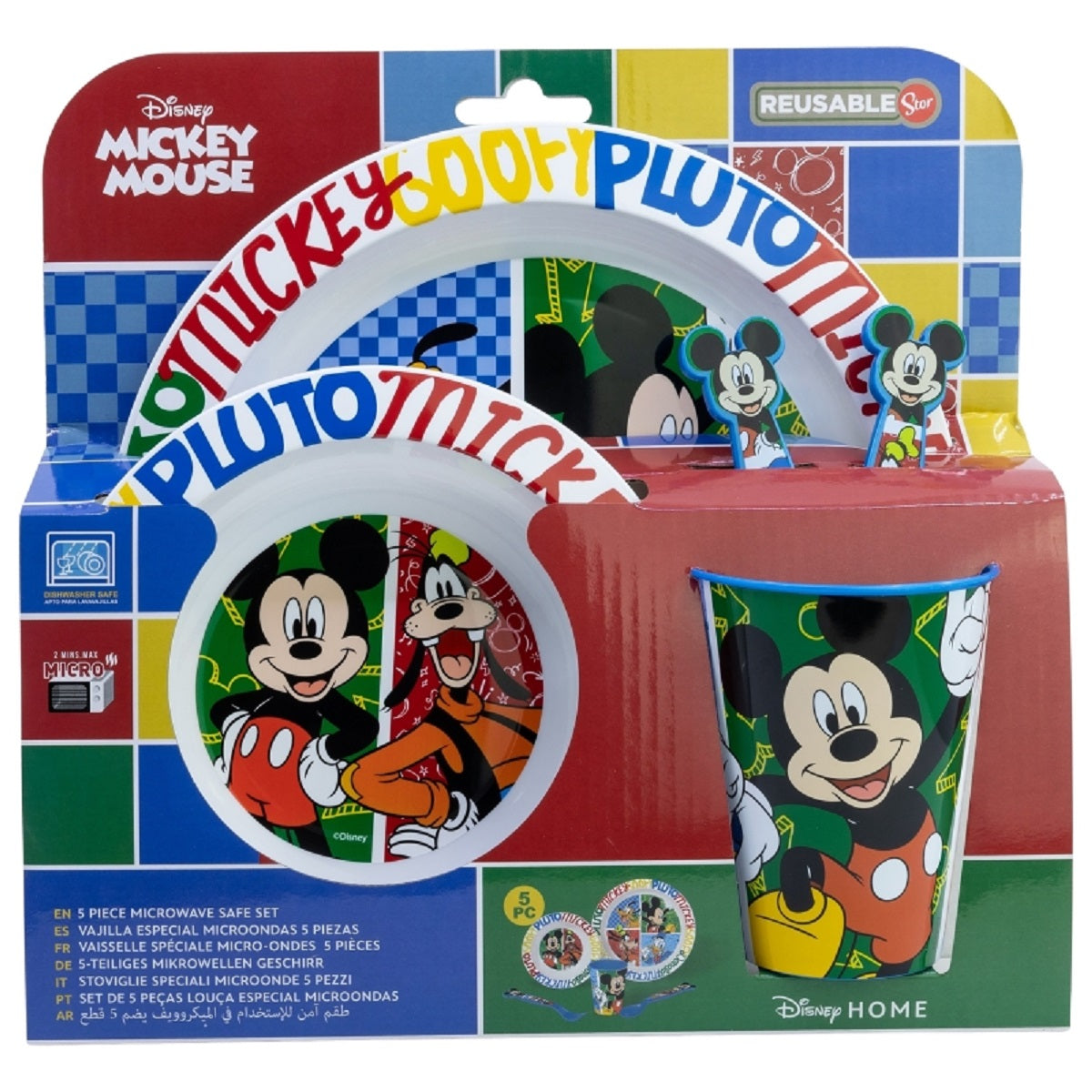 Disney Mickey Mouse Teller-Set Mikrowellengeeignet 5-teiliges Kindergeschirr mit rutschfestem Boden