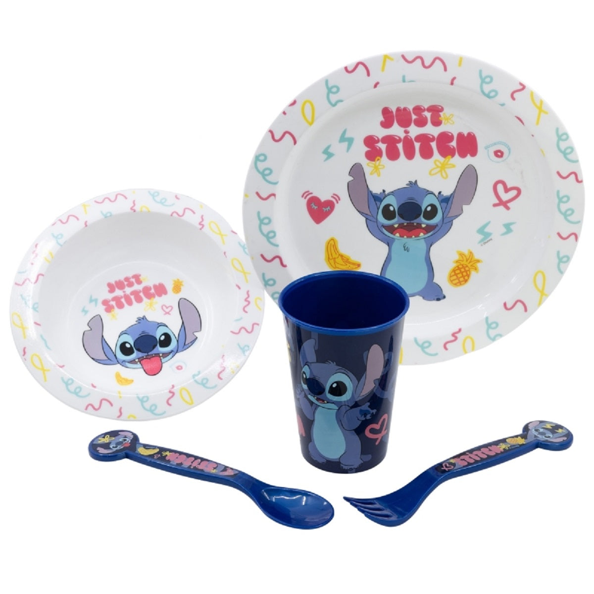 Lilo & Stitch Teller-Set Mikrowellengeeignet 5-teiliges Kindergeschirr mit rutschfestem Boden