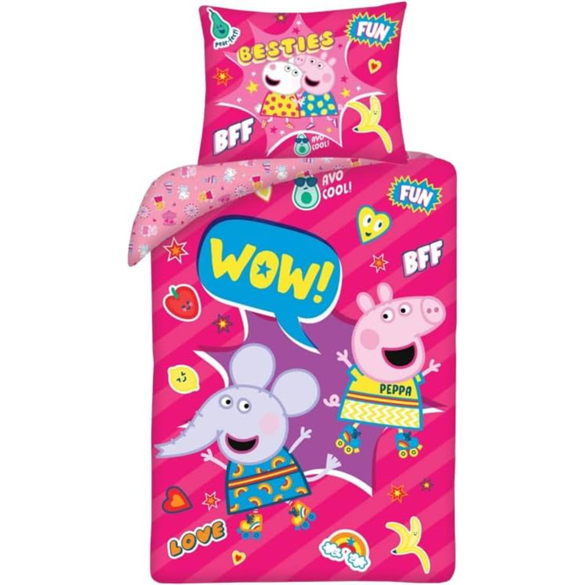 Peppa Pig Bettwäsche Set aus Baumwolle Bettdeckenbezug 140 × 200 cm mit 70 × 90 cm Kissenbezug