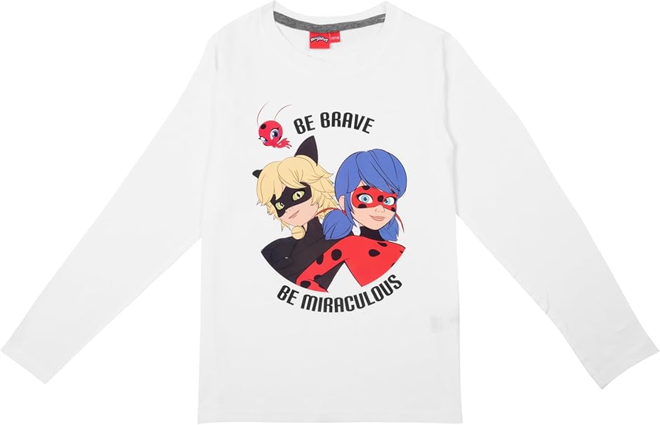 United Labels Miraculous Schlafanzug für Mädchen - Ladybug Kinder Pyjama Set Langarm Oberteil mit Hose Weiß/Grau