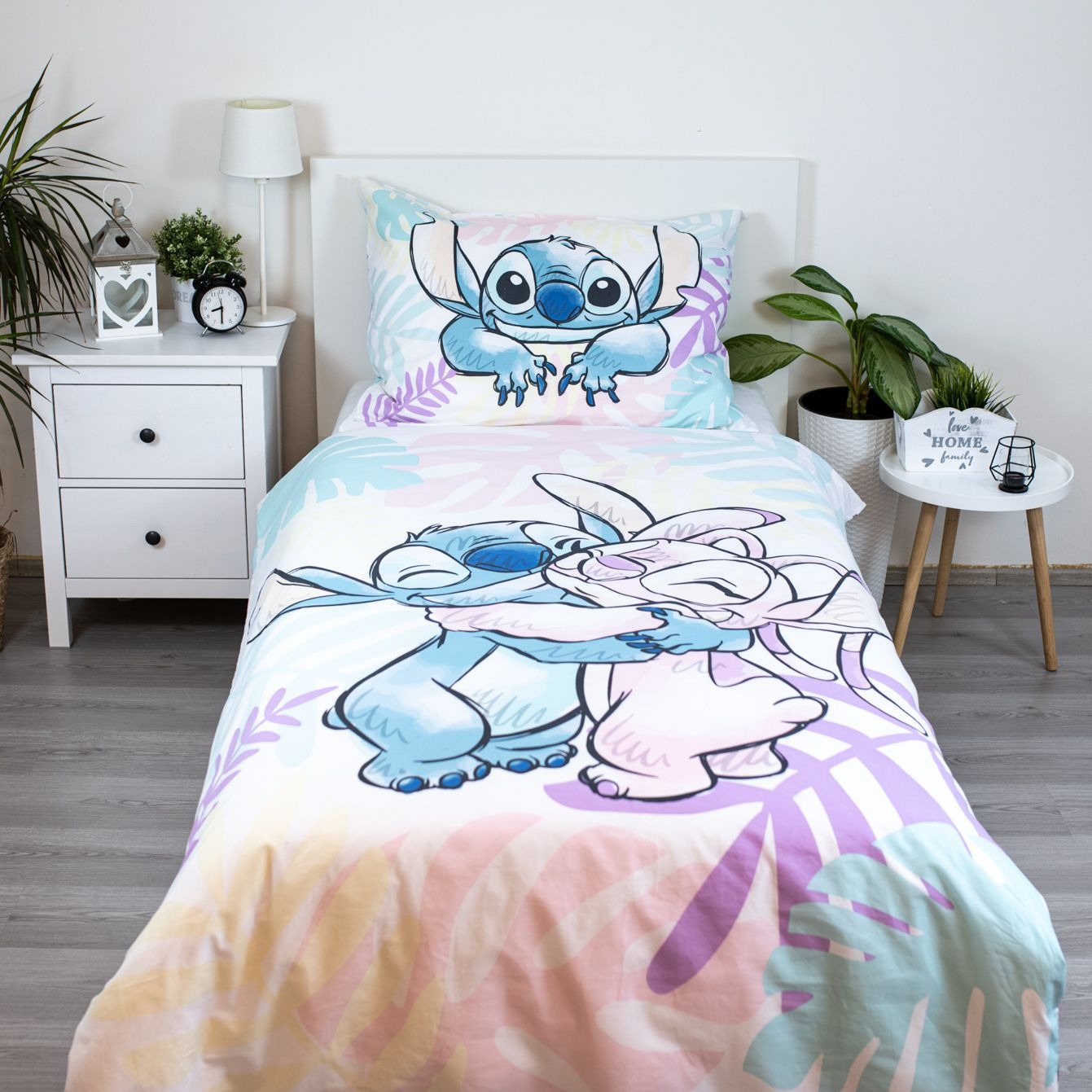 Lilo & Stitch Baumwoll-Bettwäsche 140x200 cm Deckenbezug + 70x90 cm Kissenbezug mit Reißverschluss