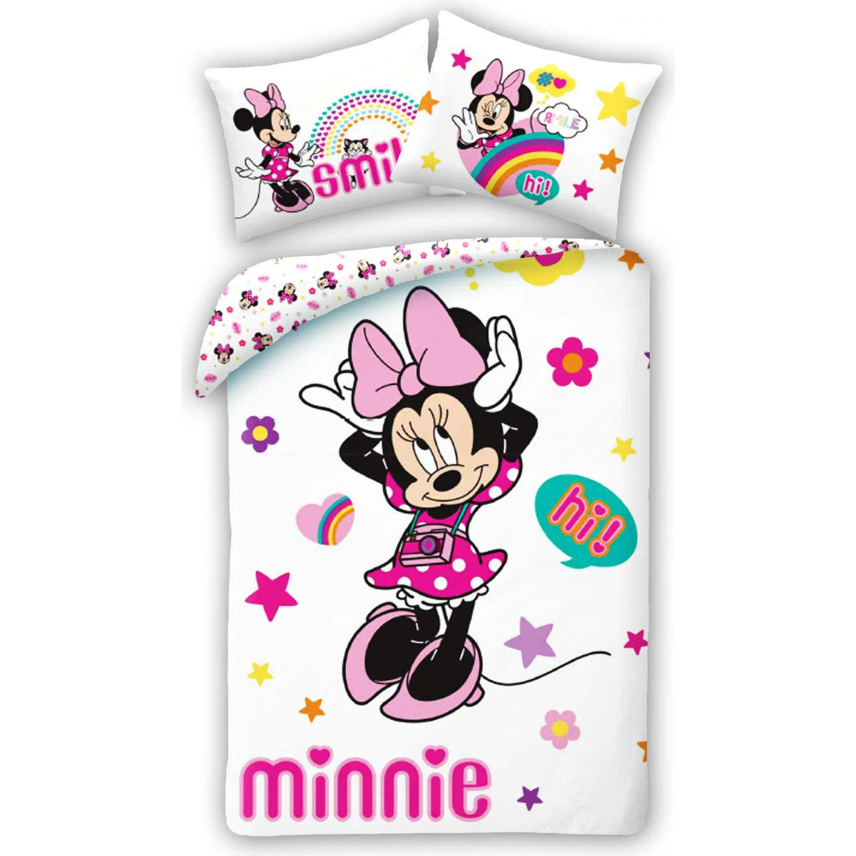 Disney Minnie Mouse Bettwäsche Set aus Baumwolle Bettdeckenbezug 140 × 200 cm mit 70 × 90 cm Kissenbezug