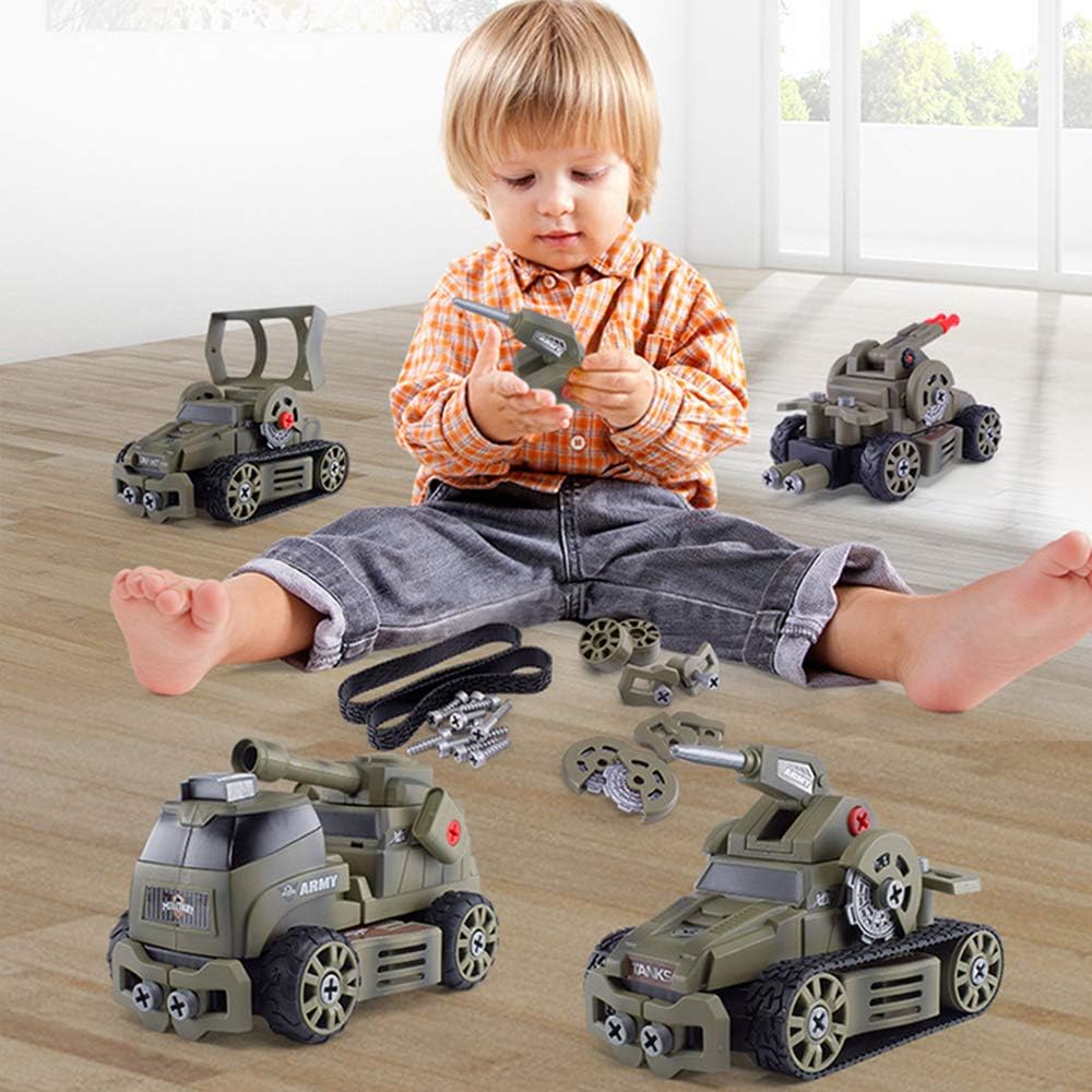 10-in-1 75 teiliges Zerlegbare Spezialkräft Militärische Fahrzeuge mit Reibungsantrieb DIY Montage Spielset mit Aufbewahrungsbox und manuellem Schraubendreher inklusive