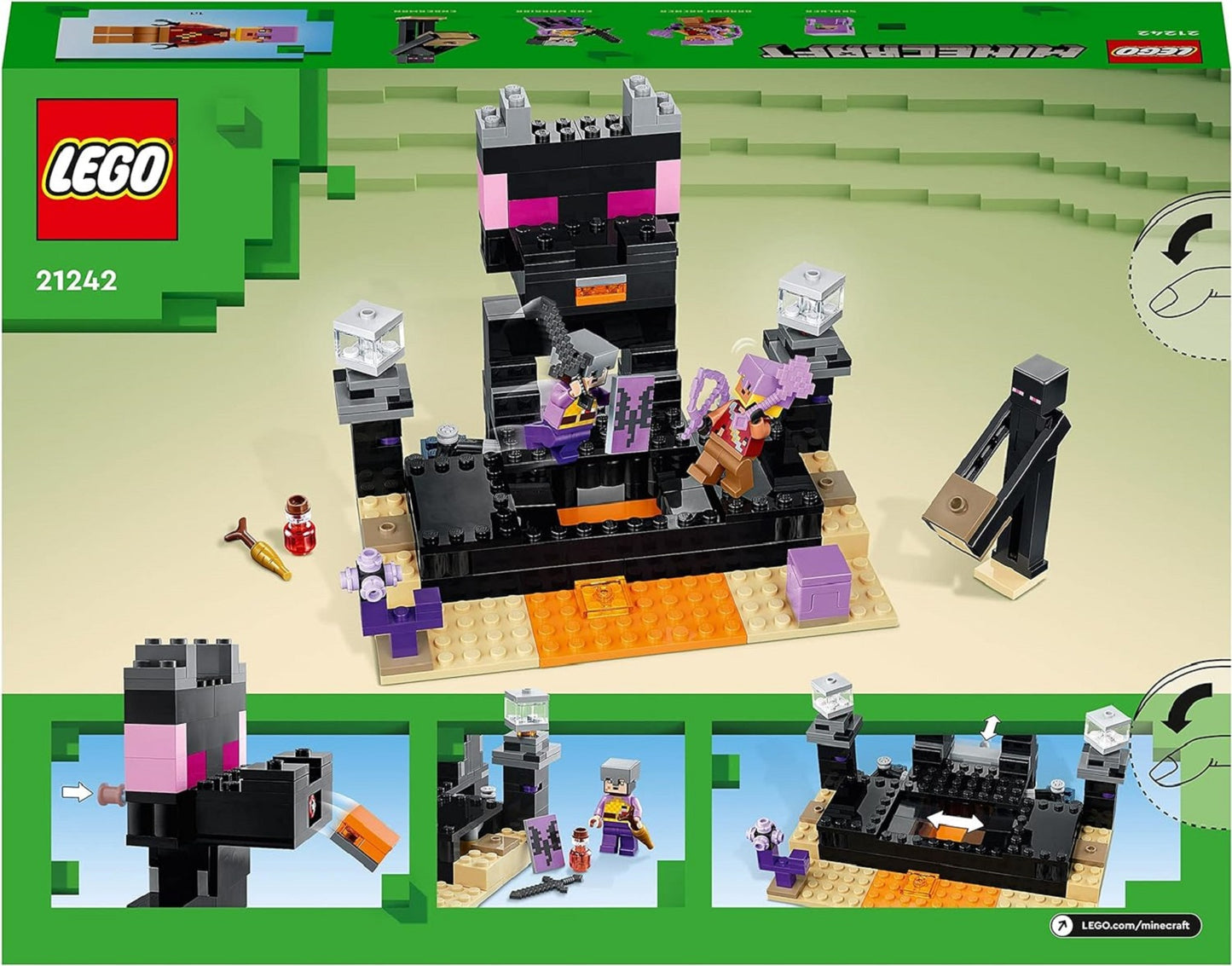 LEGO Minecraft End-Arena Set Action-Spielzeug mit Lava, Enderdrache und Enderman-Figur, Geschenk für Kinder ab 8 Jahren