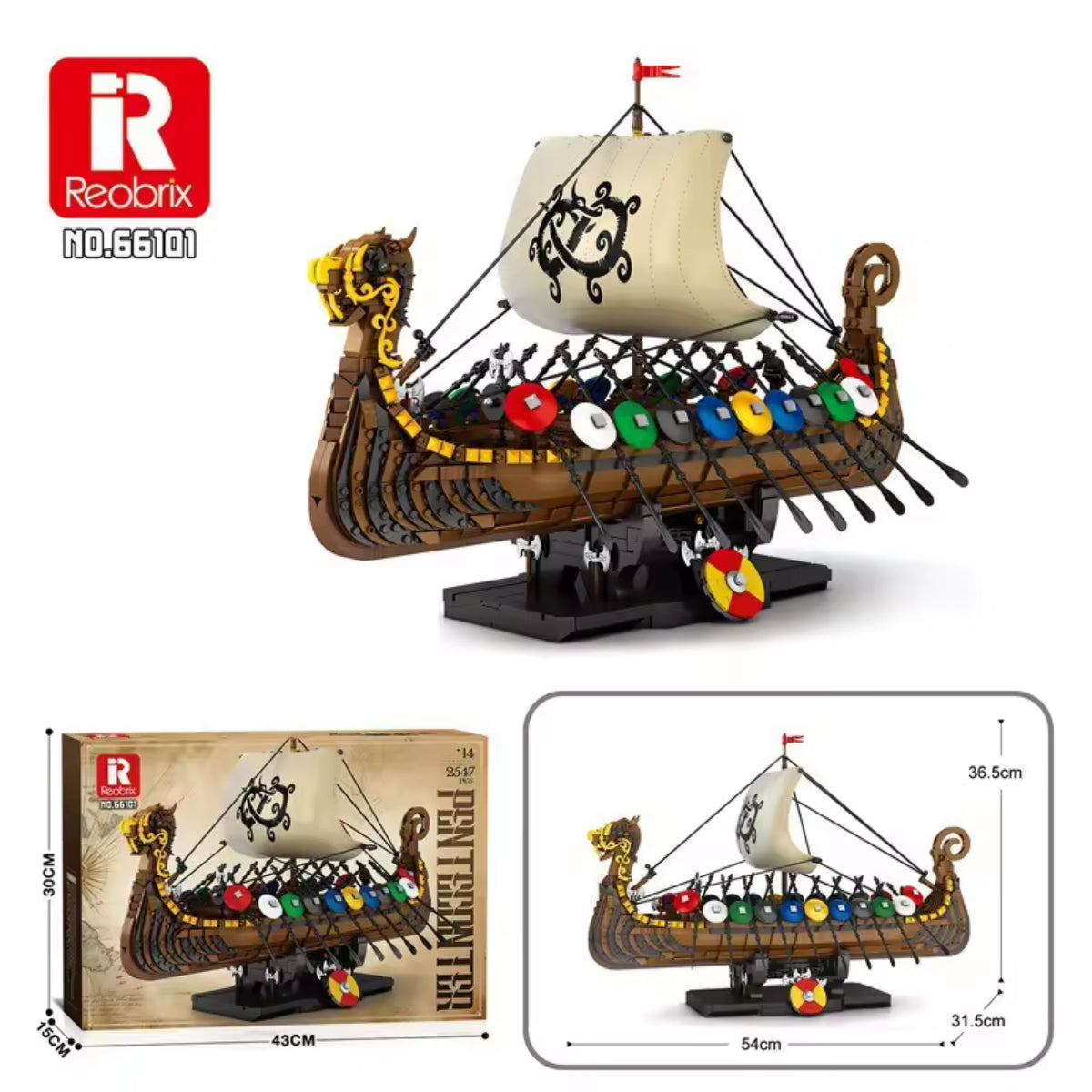 Reobrix 66101 Wikinger Schiff Klemmbaustein Modell 2547 Teile ab 14