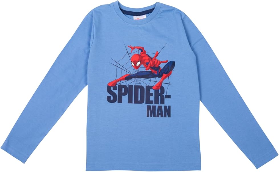 Marvel Spider-Man Schlafanzug für Jungen Kinder Pyjama Set Langarm Oberteil mit Hose Blau/Schwarz