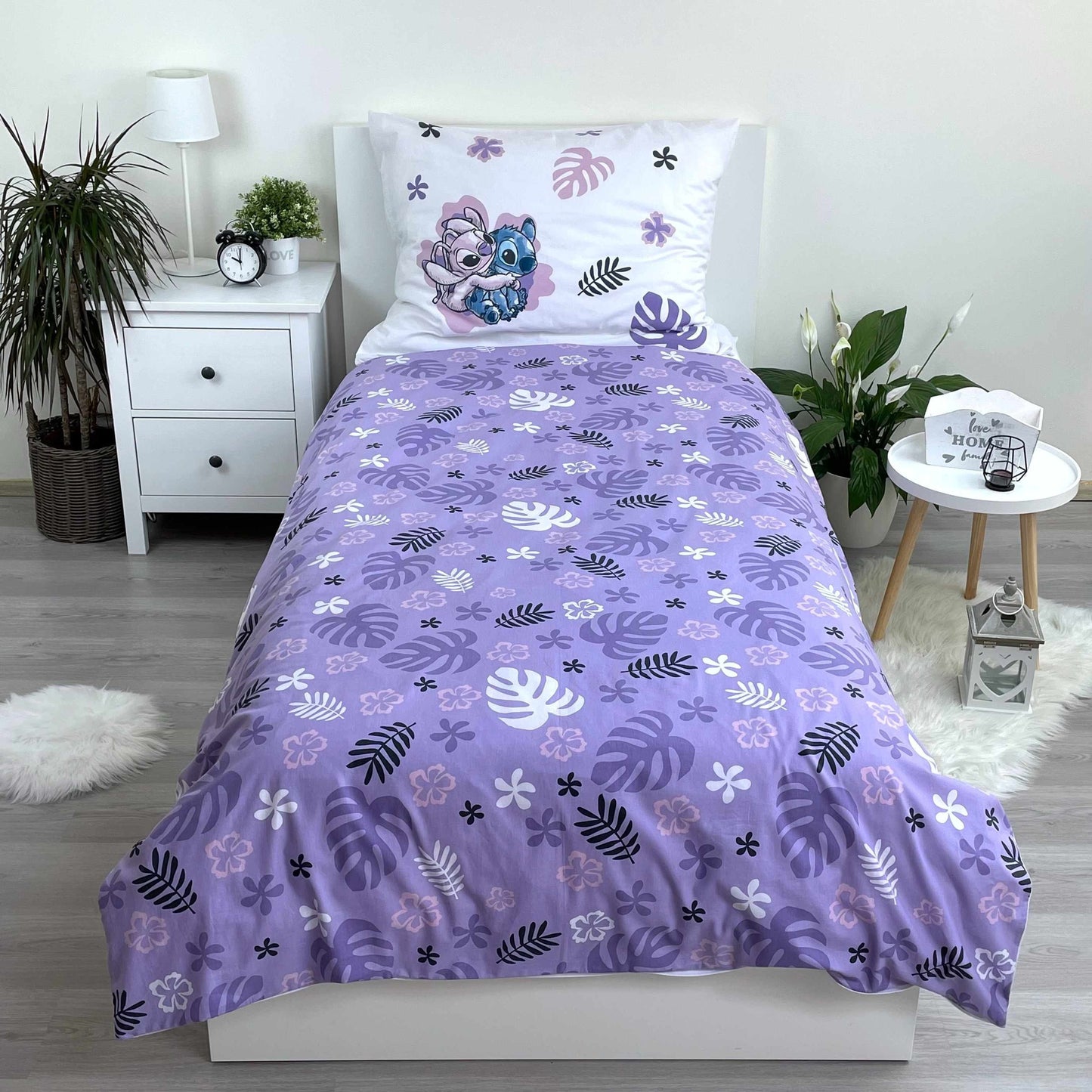Lilo & Stitch Baumwoll-Bettwäsche 140x200 cm Deckenbezug + 70x90 cm Kissenbezug mit Reißverschluss