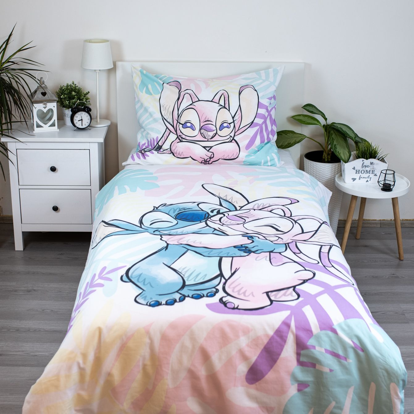 Lilo & Stitch Baumwoll-Bettwäsche 140x200 cm Deckenbezug + 70x90 cm Kissenbezug mit Reißverschluss