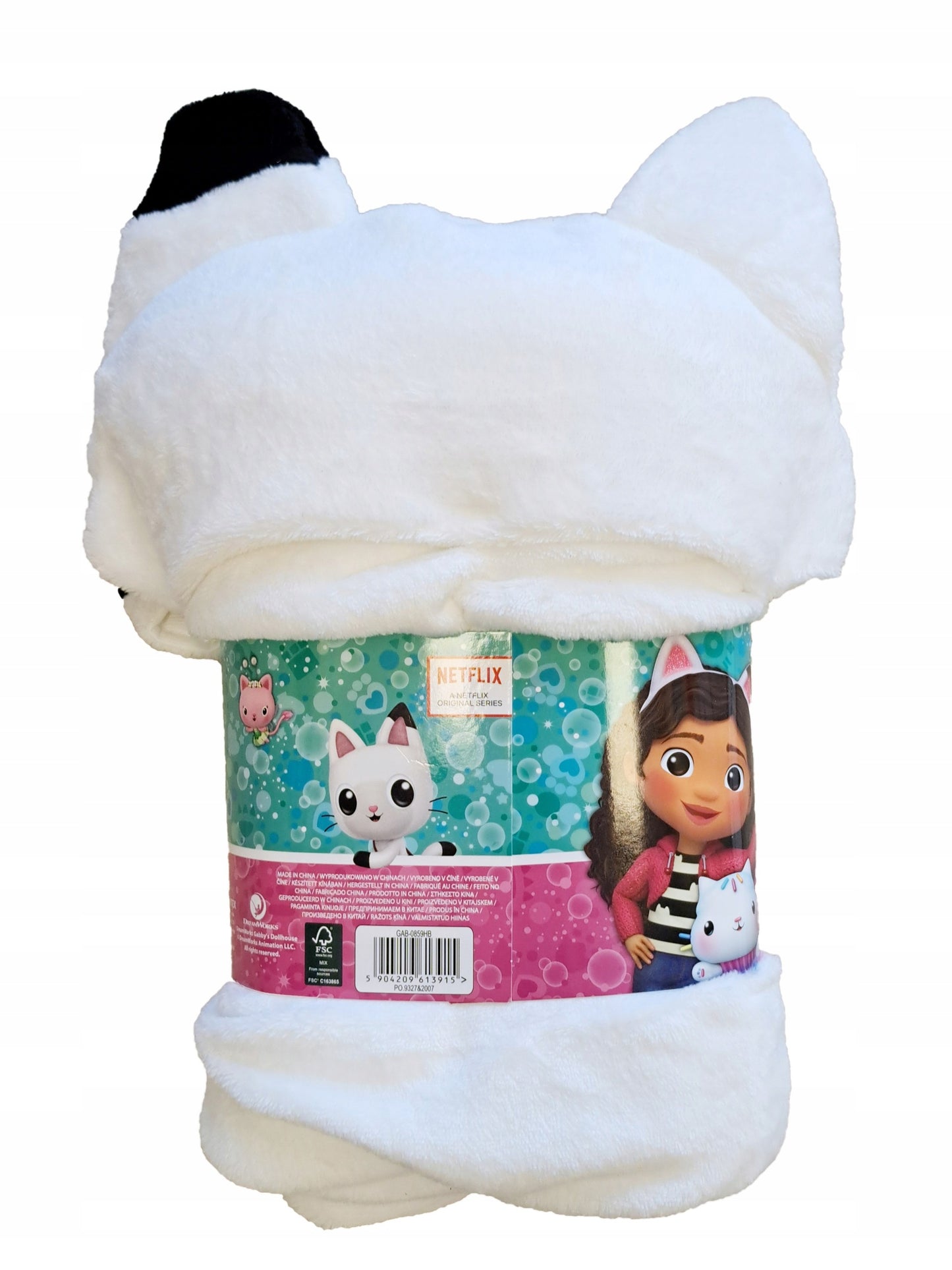 Gabby´s Dollhouse Kinder Kapuzendecke 120 x 150 cm Kuscheldecke mit Katzenohren