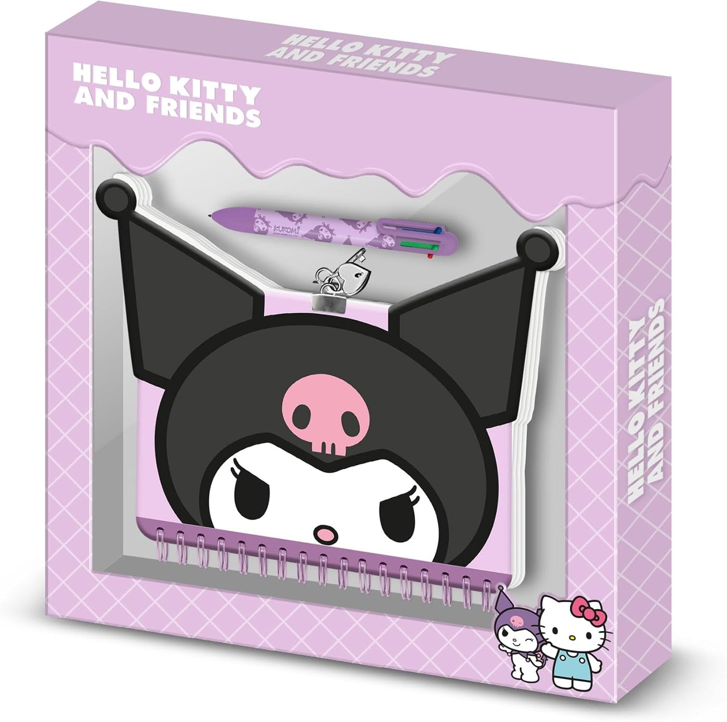 Hello Kitty Tagebuch Set mit 6 Farb Kugelschreiber Schloss und Schlüssel