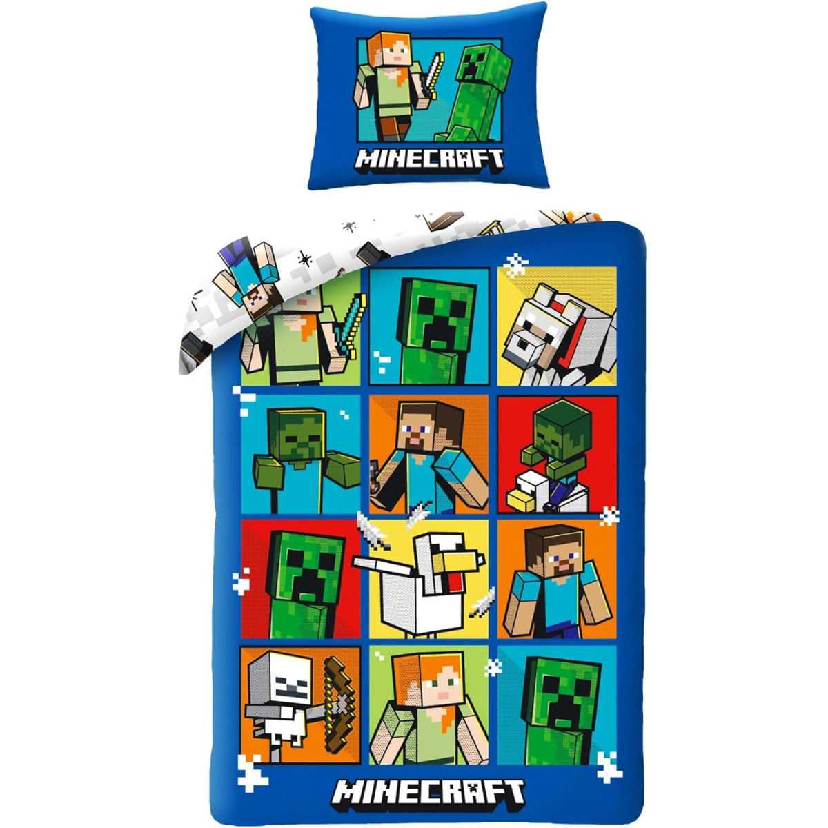 Minecraft Bettwäsche Set aus Baumwolle Bettdeckenbezug 140 × 200 cm mit 70 × 90 cm Kissenbezug