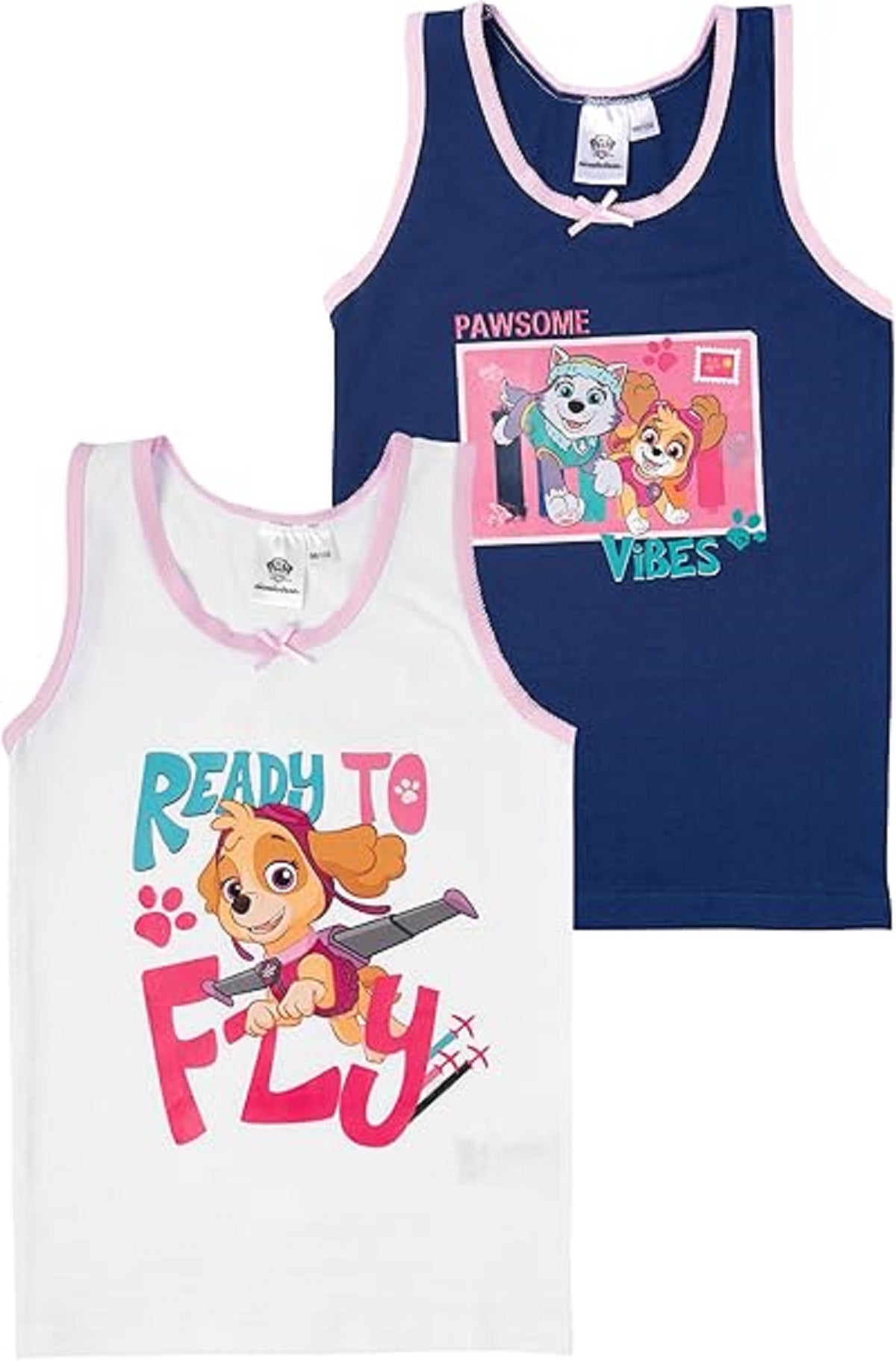 Paw Patrol Unterhemd für Mädchen Kinder Tank Top Unterwäsche Weiß/Blau (2er Pack)