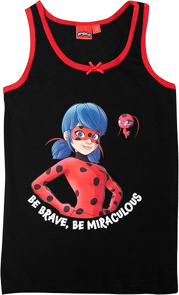 United Labels Miraculous Unterhemd für Mädchen - Ladybug Kinder Tank Top Hemdchen Unterwäsche Schwarz/Grau (2er Pack)