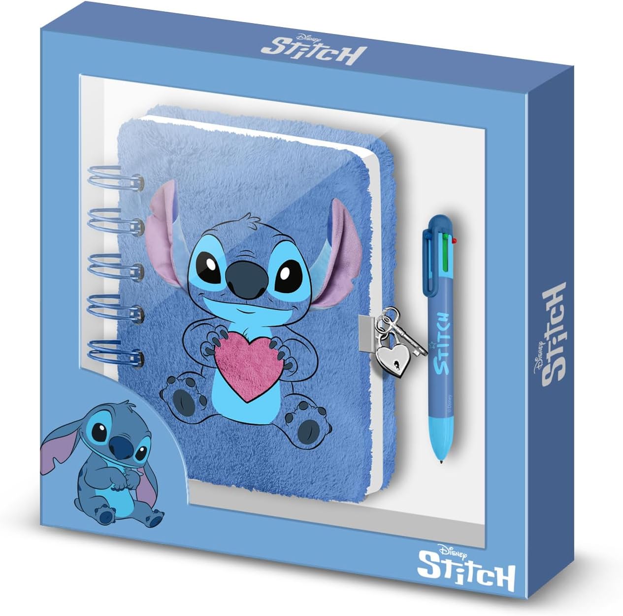 Lilo & Stitch Notizbuch Plüsch Tagebuch Set A5 mit 6 Farb Kugelschreiber, Schloss und 2 Schlüsseln