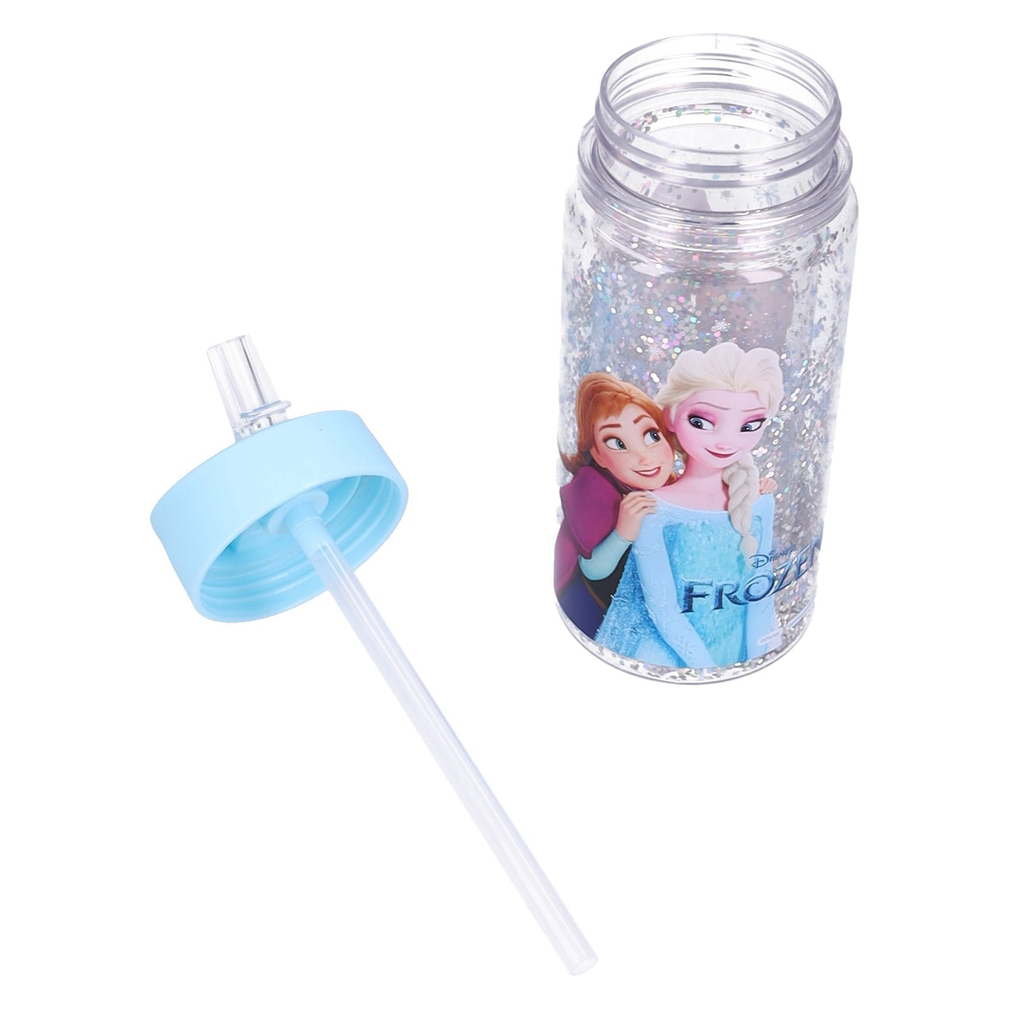 Disney Frozen II Trinkflasche Kinder 300 ml mit Strohhalm Doppelwand Flasche Elsa Anna Glitzer