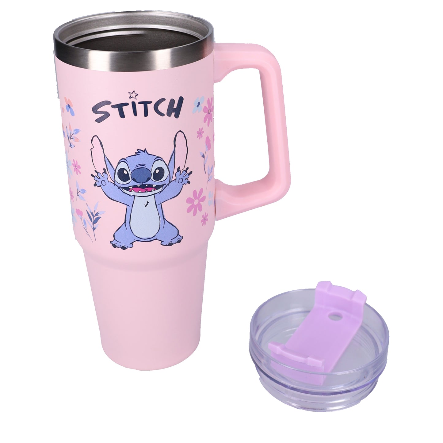 Lilo & Stitch Trinkflasche 900ml – Kinder Flasche mit Henkel, rosa
