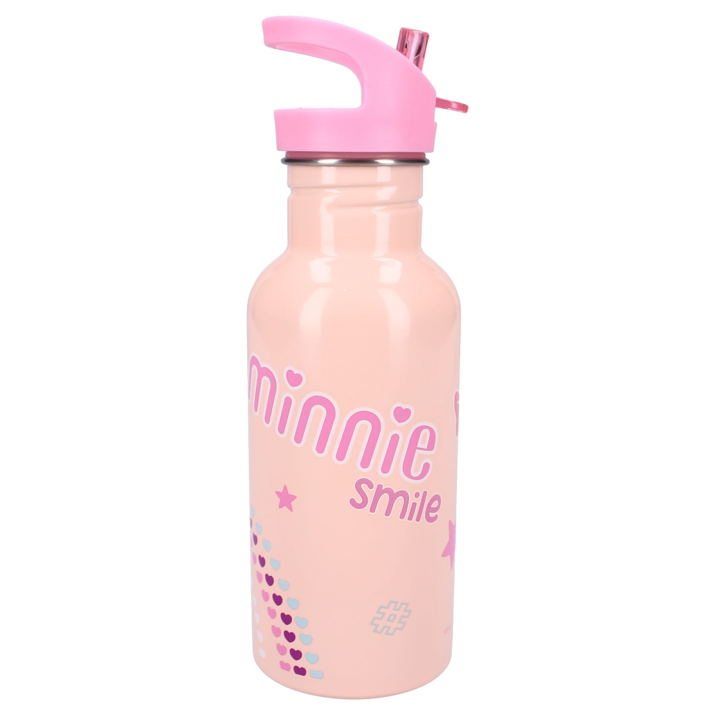 Disney Minnie Mouse Trinkflasche 500 ml aus Edelstahl mit Drehverschluss und praktischem Strohhalm