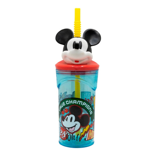 Disney Mickey Mouse Becher 3D Kindertrinkbecher 360 ml mit Strohhalm & Figurdeckel