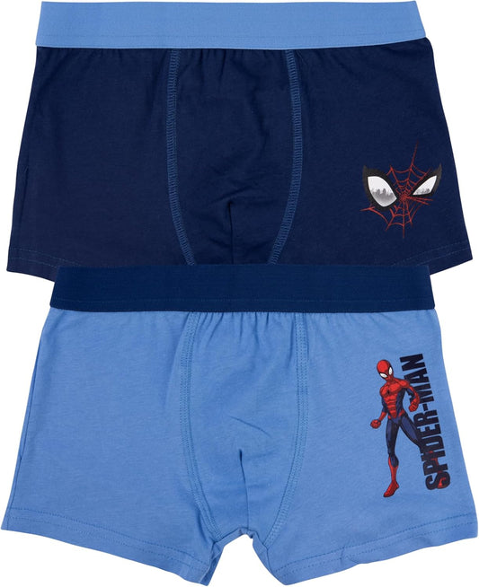 Marvel Spider-Man Boxershorts für Jungen - Kinder Unterwäsche Unterhose Boxer Blau (2er Pack)