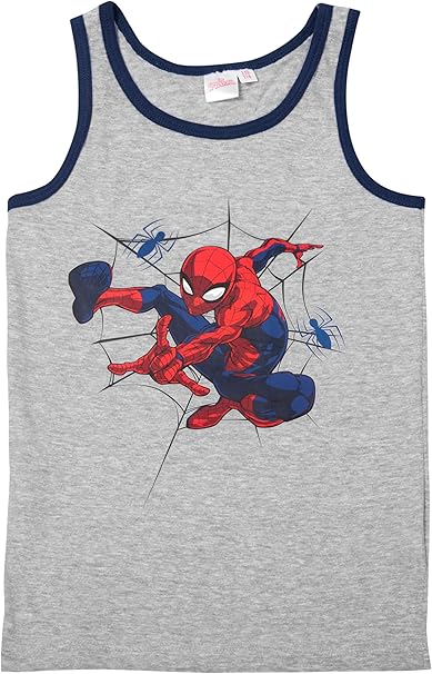 Marvel Spiderman Unterhemd für Jungen - Kinder Tank Top Hemdchen Unterwäsche Grau/Blau (2er Pack)