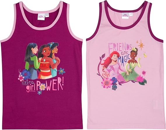 Disney Princess Unterhemd für Mädchen Hemdchen Tank Top Unterwäsche Lila/Rosa (2er Pack)