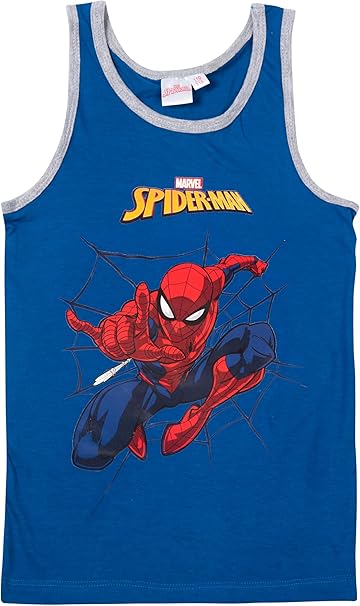 Marvel Spiderman Unterhemd für Jungen - Kinder Tank Top Hemdchen Unterwäsche Grau/Blau (2er Pack)