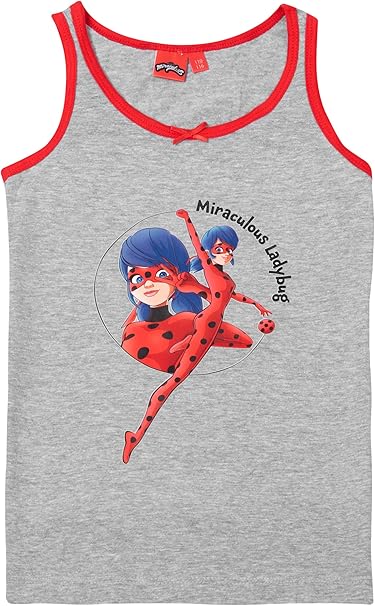 United Labels Miraculous Unterhemd für Mädchen - Ladybug Kinder Tank Top Hemdchen Unterwäsche Schwarz/Grau (2er Pack)