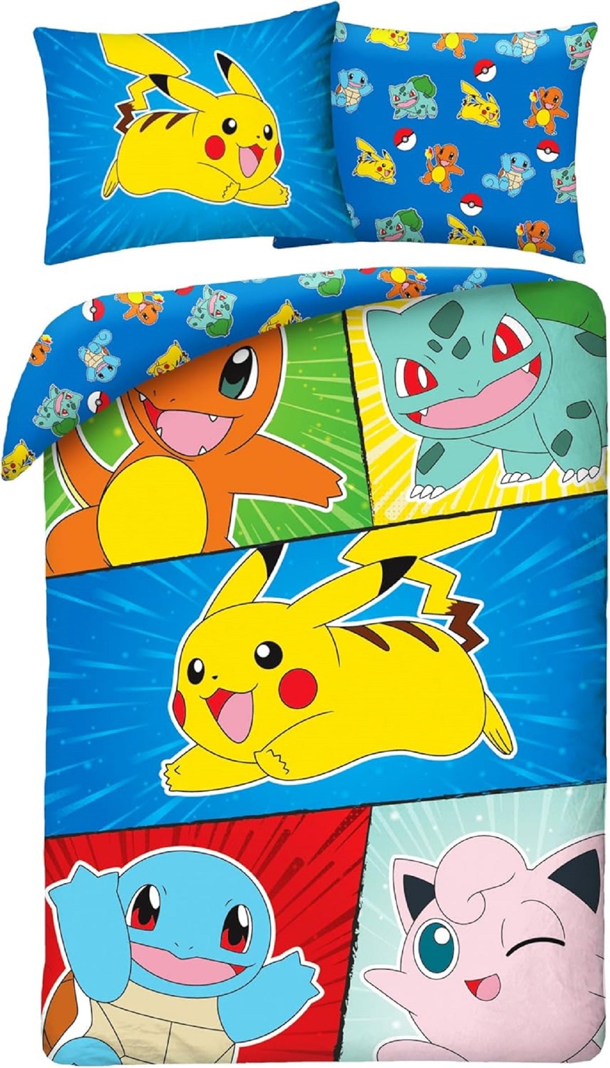 Pokemon Bettwäsche Set aus Baumwolle Bettdeckenbezug 140 × 200 cm mit 70 × 90 cm Kissenbezug