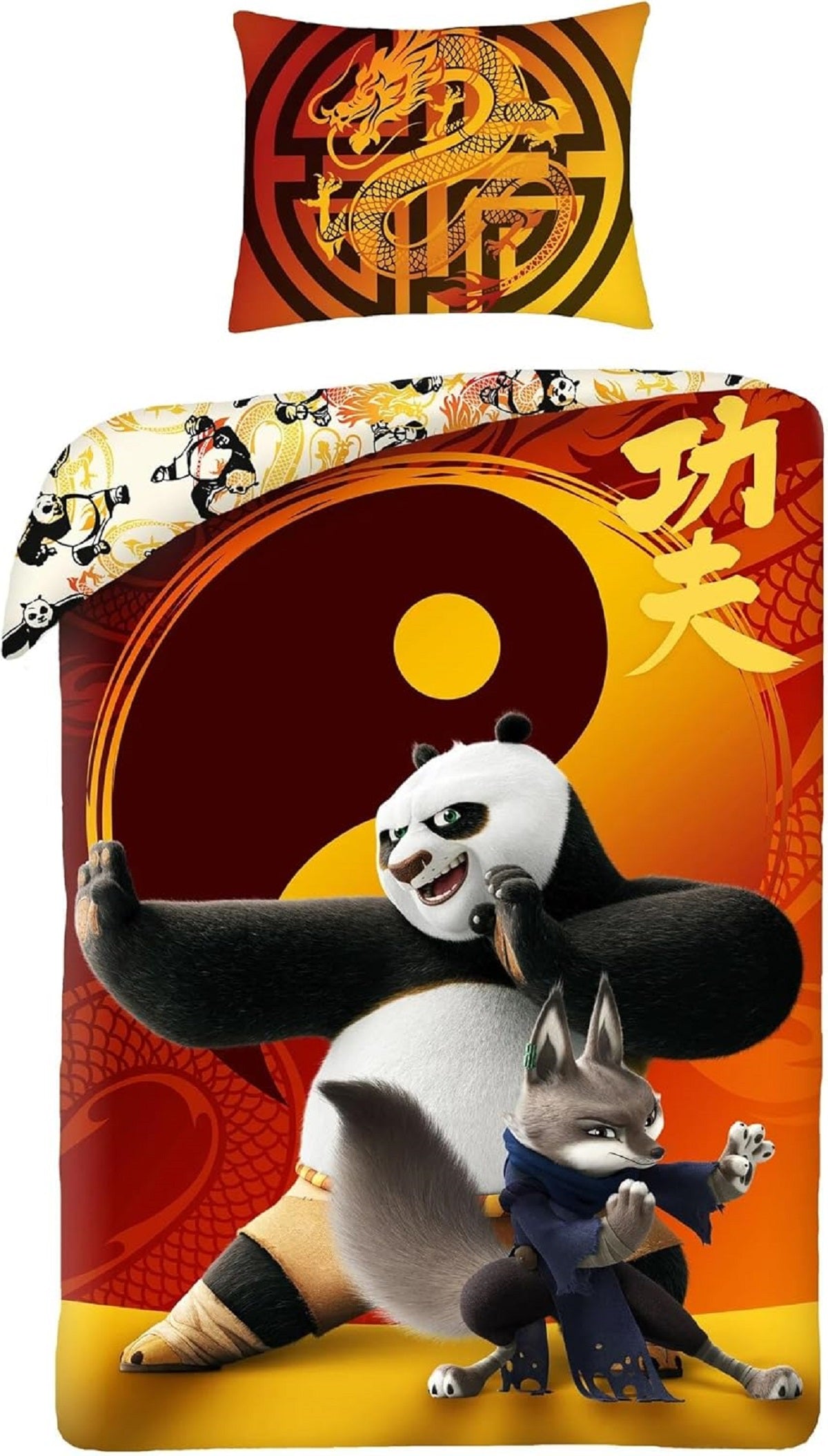 Kung Fu Panda Krieger Bettwäsche Set aus Baumwolle Bettdeckenbezug 140 × 200 cm mit 70 × 90 cm Kissenbezug