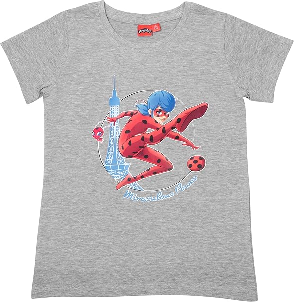 United Labels Miraculous Schlafanzug für Mädchen - Ladybug Kinder Pyjama Set Kurzarm Oberteil mit Hose Grau/Rot