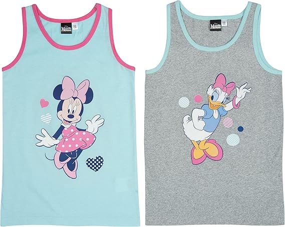 Disney Unterhemd für Mädchen - Minnie & Daisy Kinder Tank Top Hemdchen Blau/Grau (2er Pack)