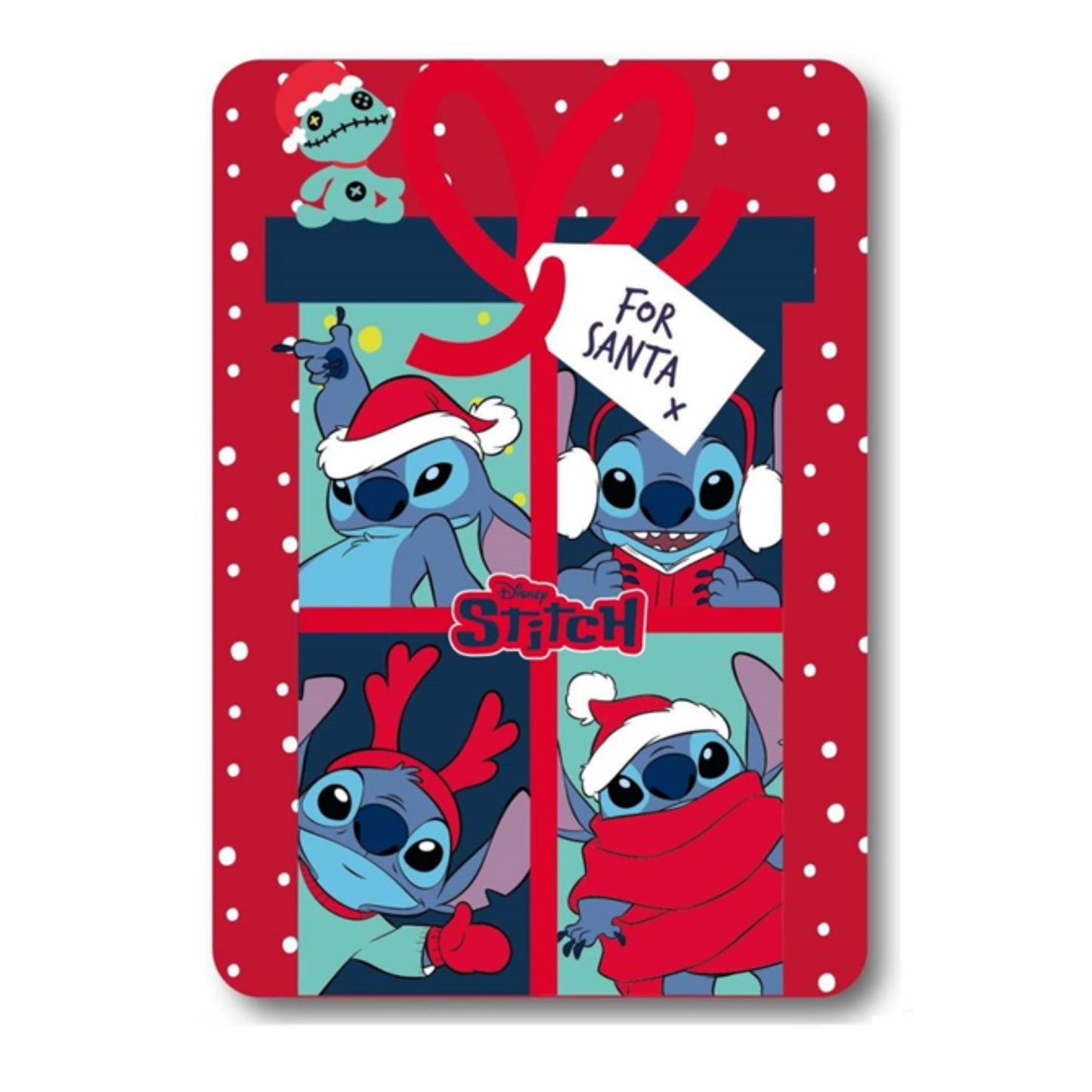Disney Stitch Santa bedruckt Fleecedecke Kuscheldecke 100x140 cm Kinder Decke weich warm