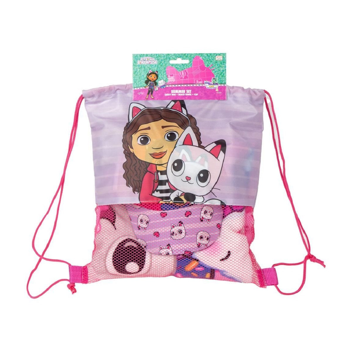 Gabby's Dollhouse Sommerset Strandtuch, Kappe und Tasche für Fans von Gabby's Dollhouse