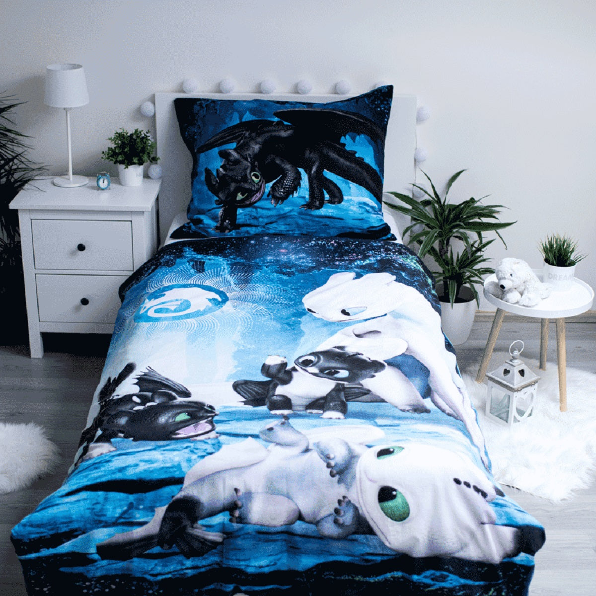 Dragon Baumwoll-Bettwäsche mit Glow Effect 140x200 cm Weiches Bettbezug Set mit Kissenbezug 70x90 cm, pflegeleicht & langlebig