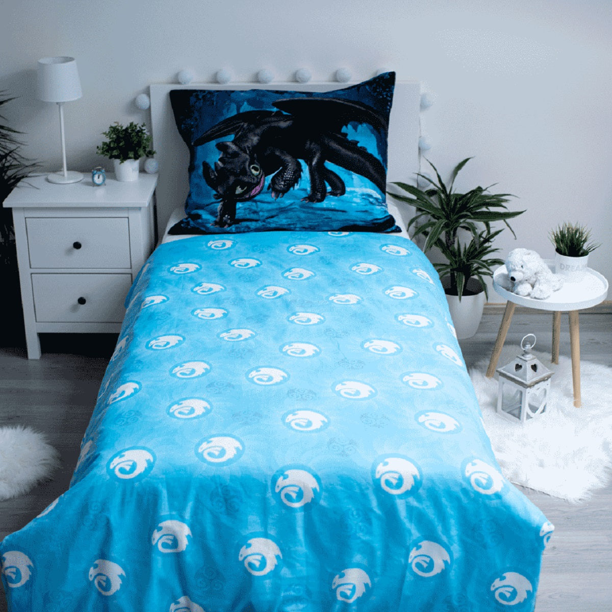 Dragon Baumwoll-Bettwäsche mit Glow Effect 140x200 cm Weiches Bettbezug Set mit Kissenbezug 70x90 cm, pflegeleicht & langlebig