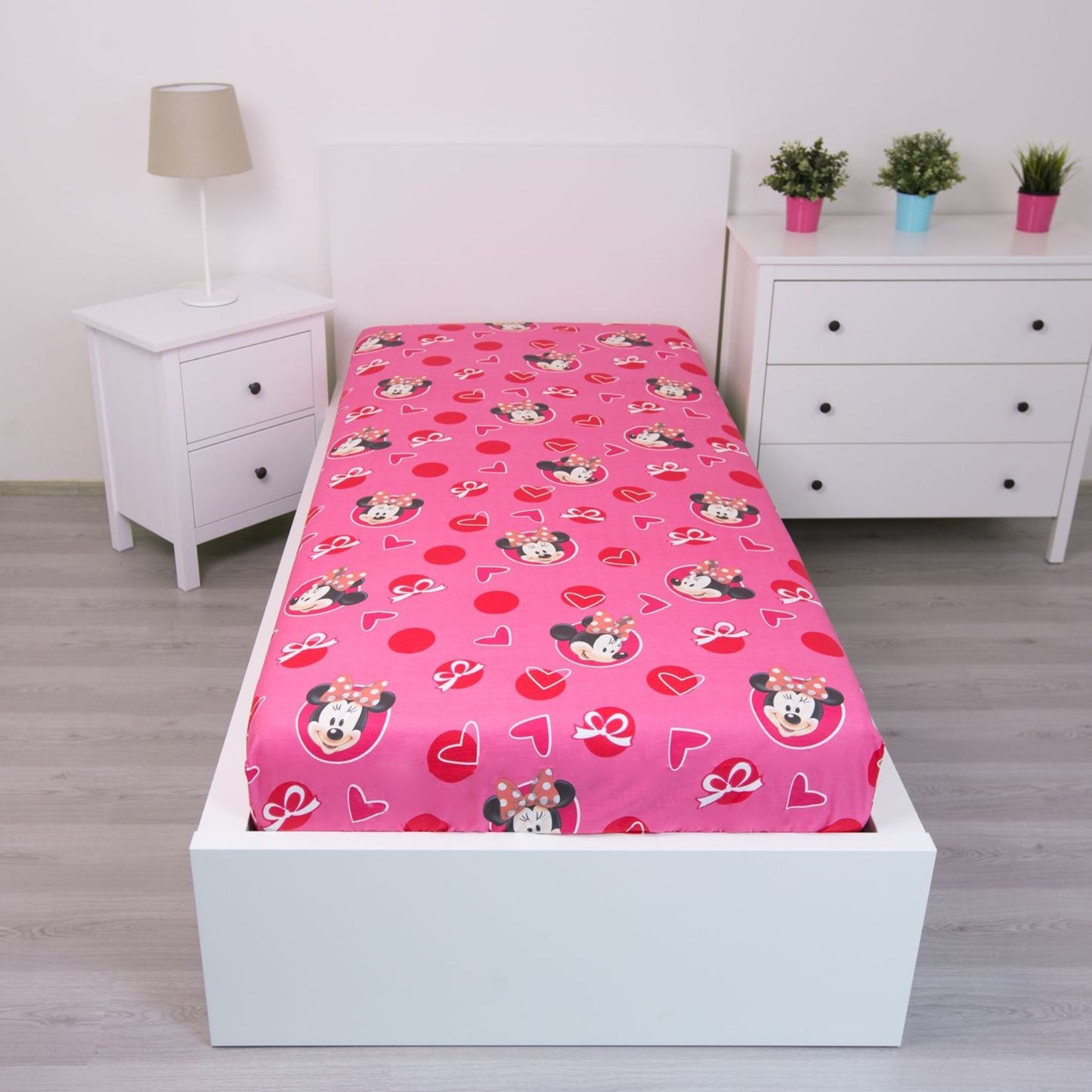 Disney Minnie Mouse Spannbetttuch – Baumwollbettlaken für Kinderbett (90x200+25 cm)