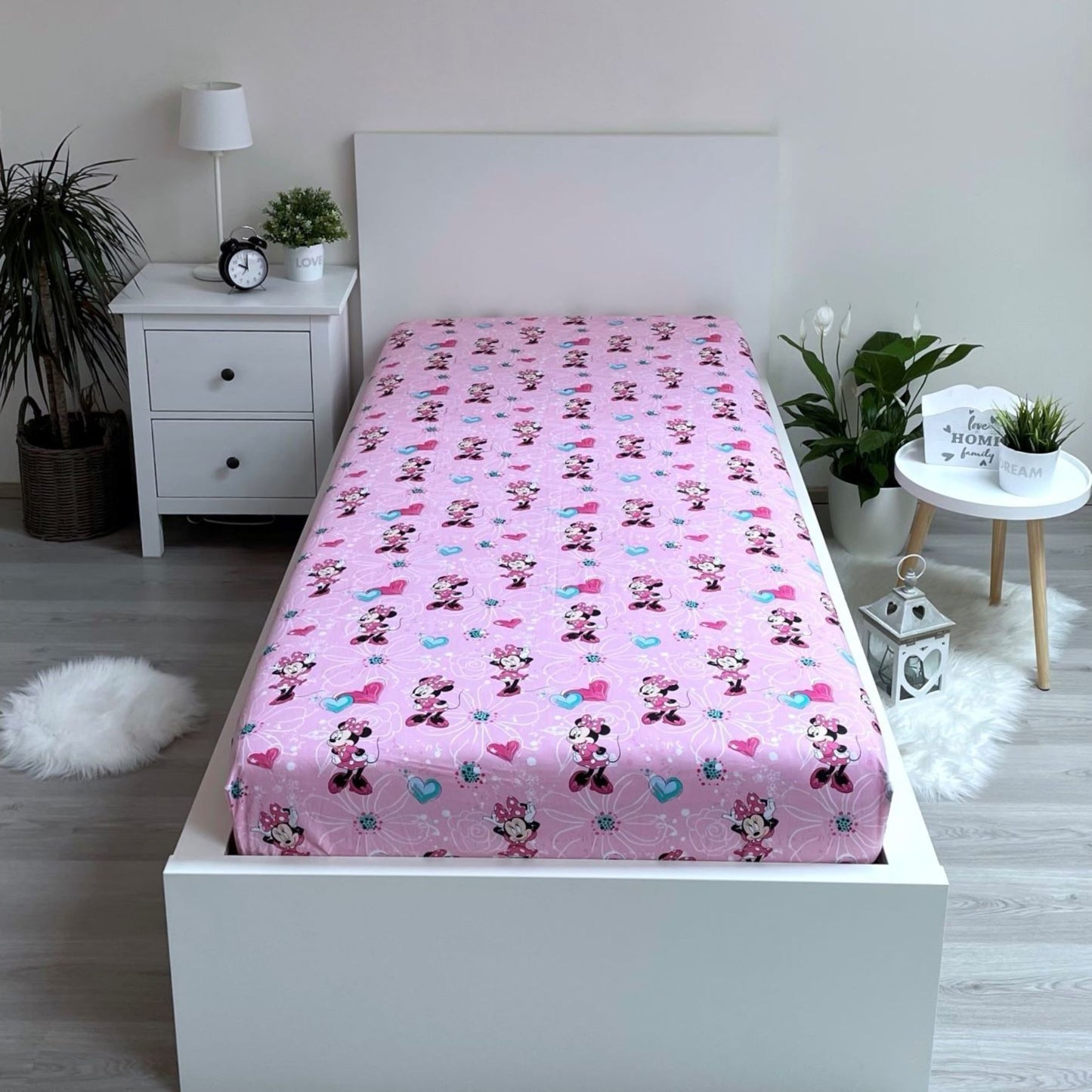 Disney Minnie Mouse Spannbetttuch – Baumwollbettlaken für Kinderbett (90x200+25 cm)