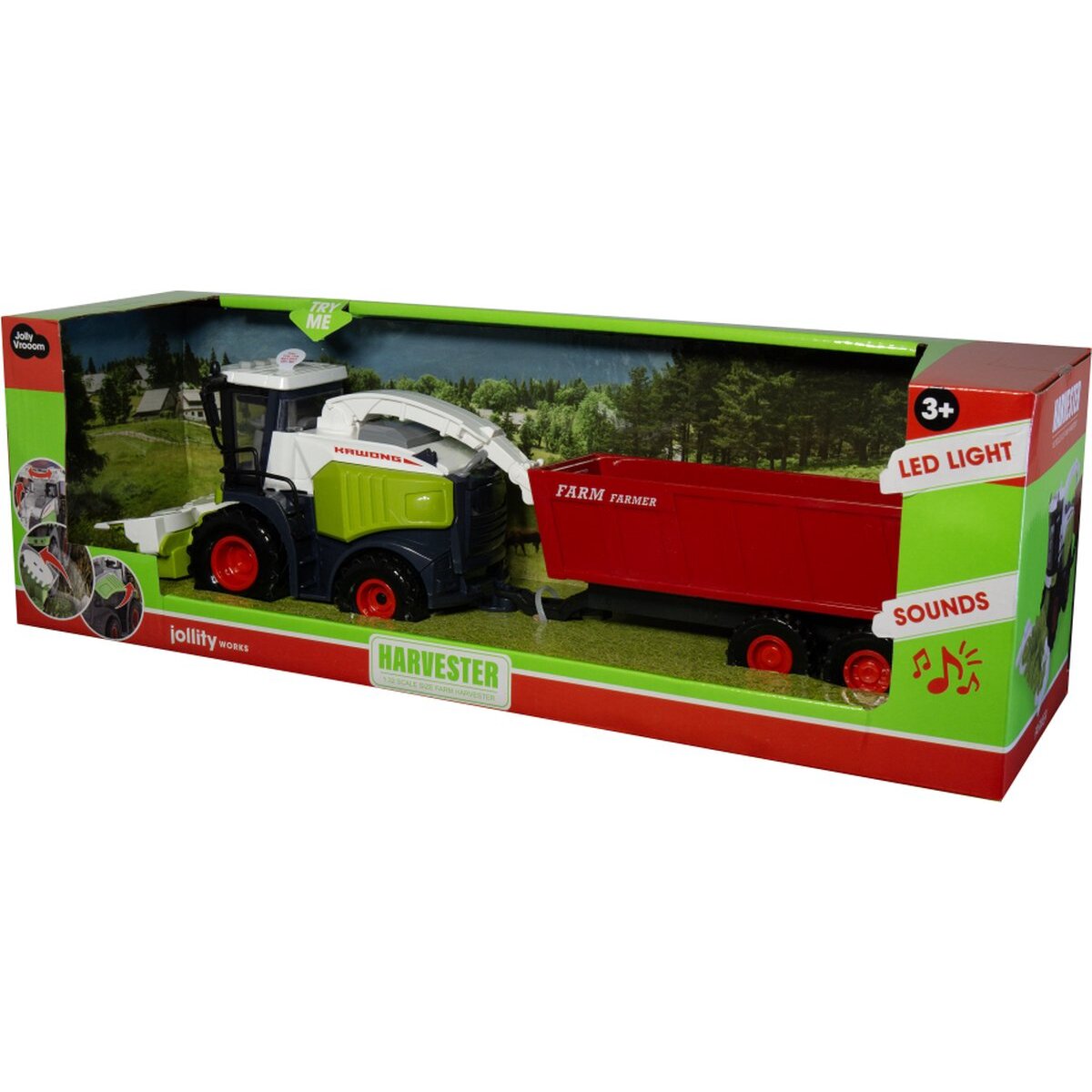 JollyVrooom Mähdrescher mit Anhänger – Spielzeug Traktor Set