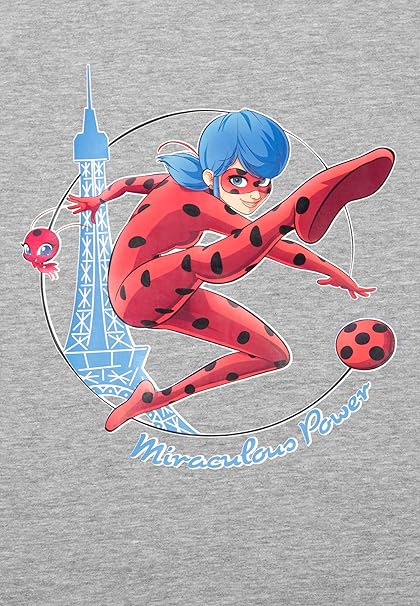 United Labels Miraculous Schlafanzug für Mädchen - Ladybug Kinder Pyjama Set Kurzarm Oberteil mit Hose Grau/Rot