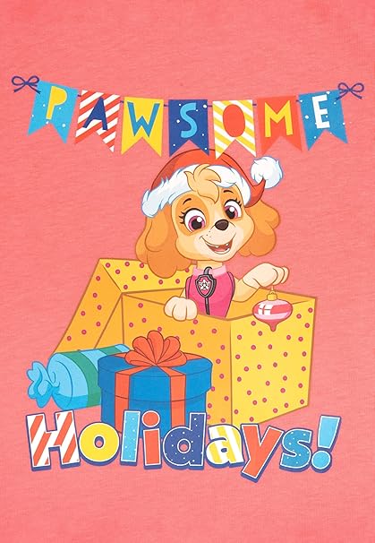 Paw Patrol Schlafanzug für Mädchen - Christmas Kinder Winter Pyjama Set Weihnachten Langarm mit Hose Coral/Weiß